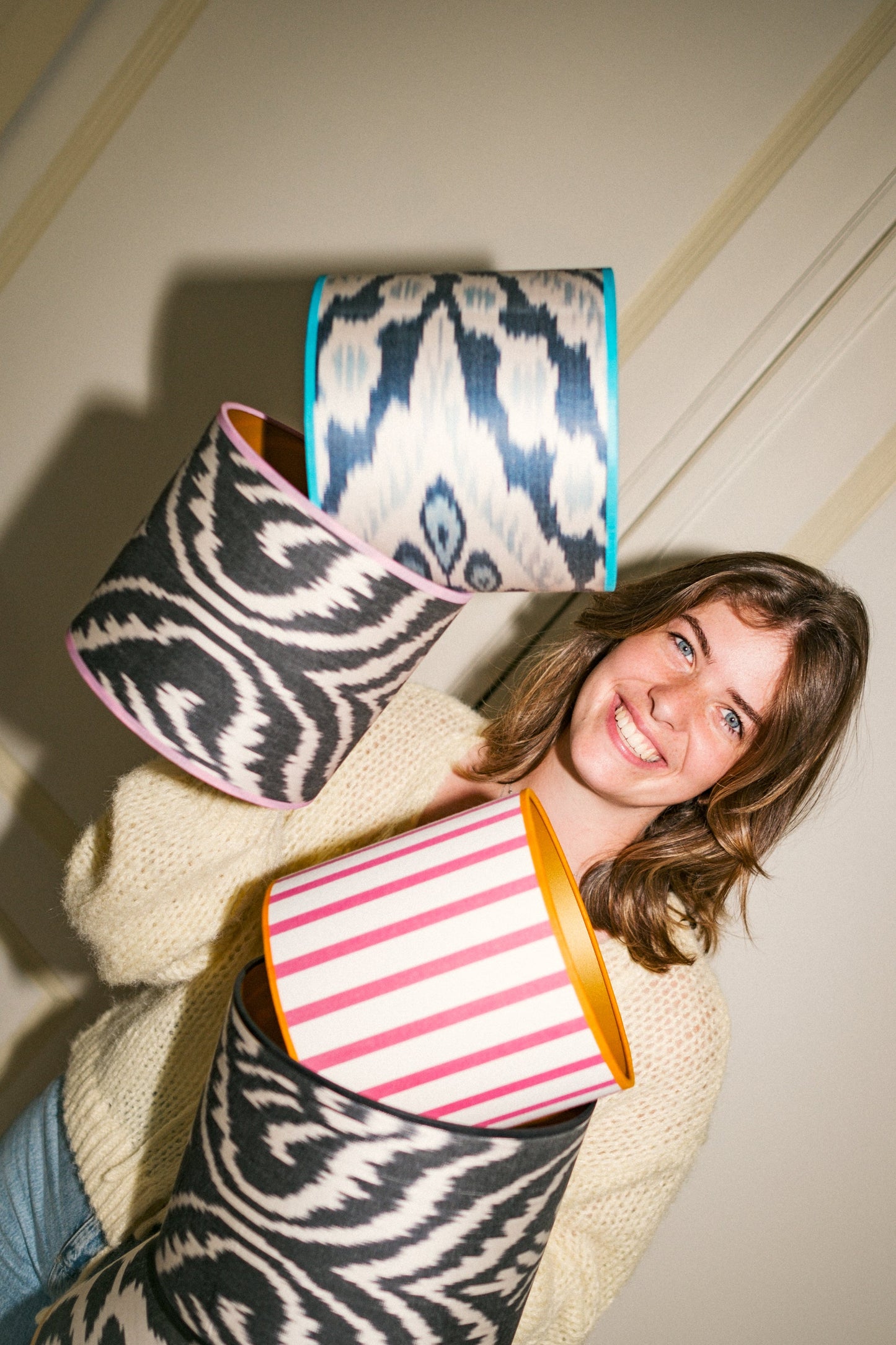 Handgemaakte Lampenkap - Ikat blauw Ø 20 cm