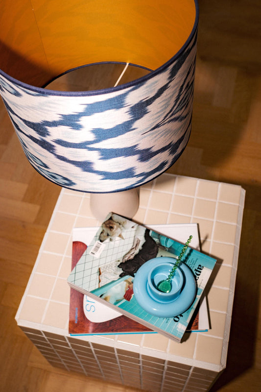 Handgemaakte Lampenkap - Ikat blauw Ø 30 cm